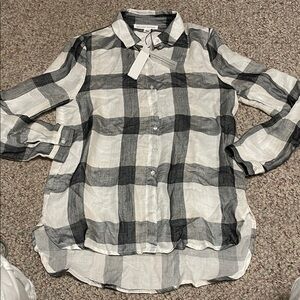 Melissa Nepton Black/White/tan Plaid Button-Up long shirt - nwt